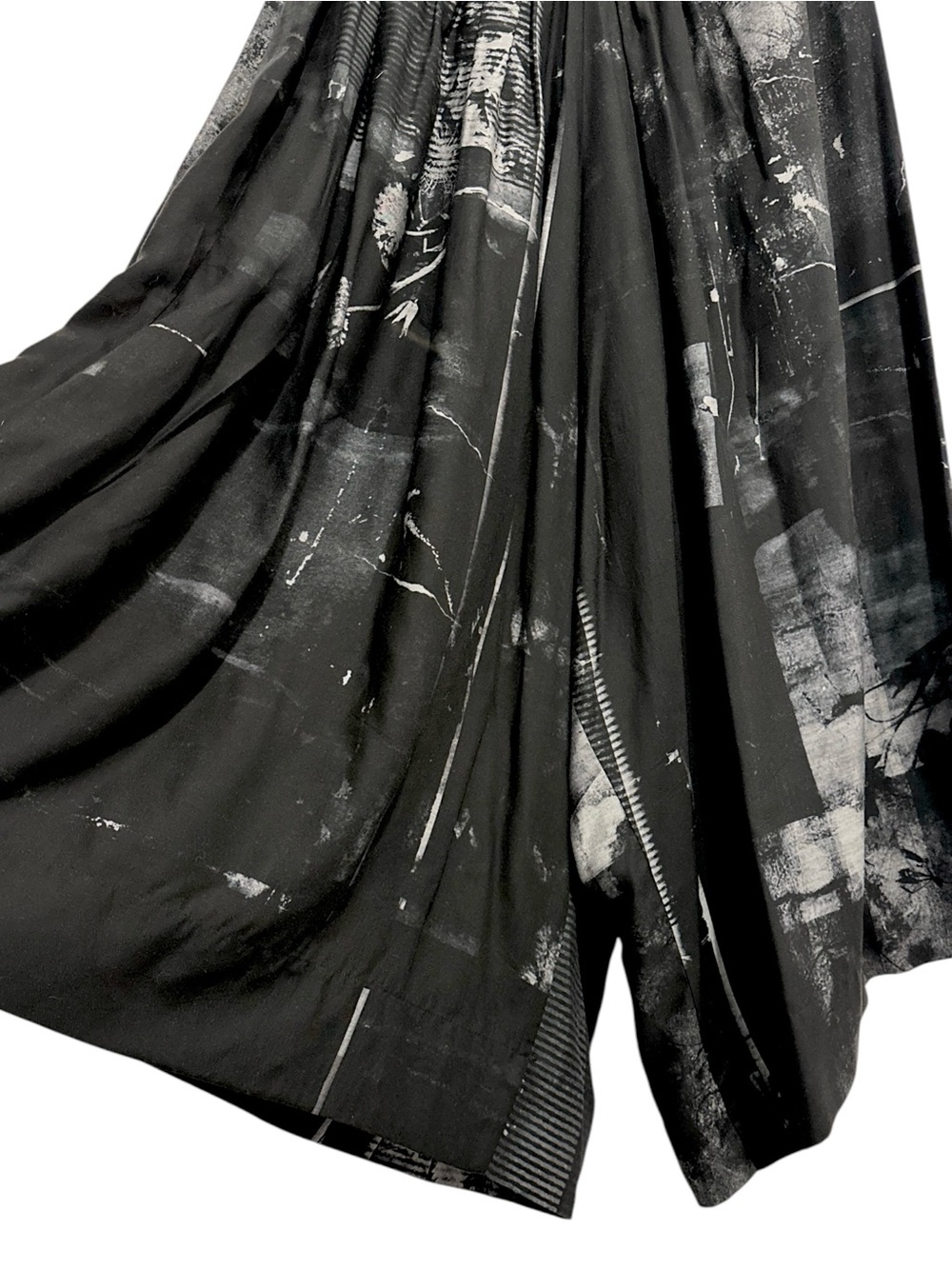 Y’s Yohji Yamamoto FW25 Cupro Abstract Print Ruched Side Waist Flowy Trousers 2 - Picture 8 of 14